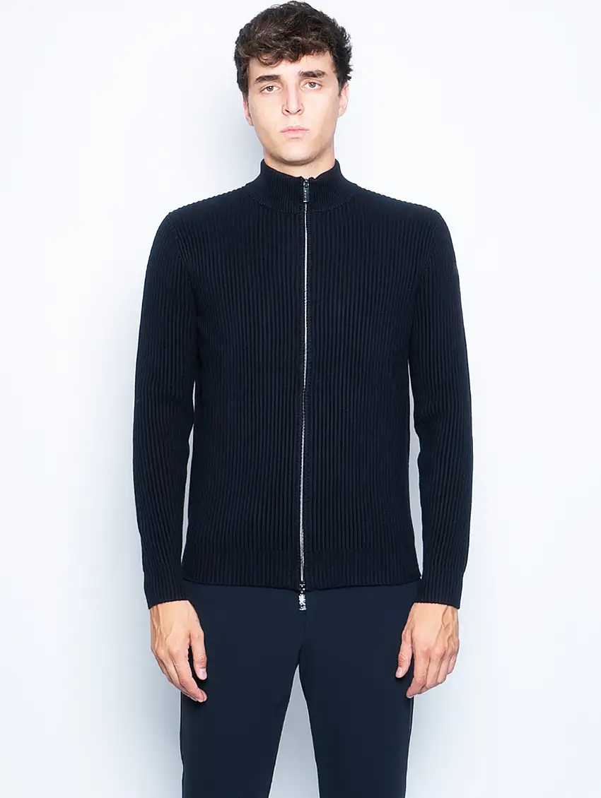 Cardigan in Cotone Invernale a Coste Blue Black