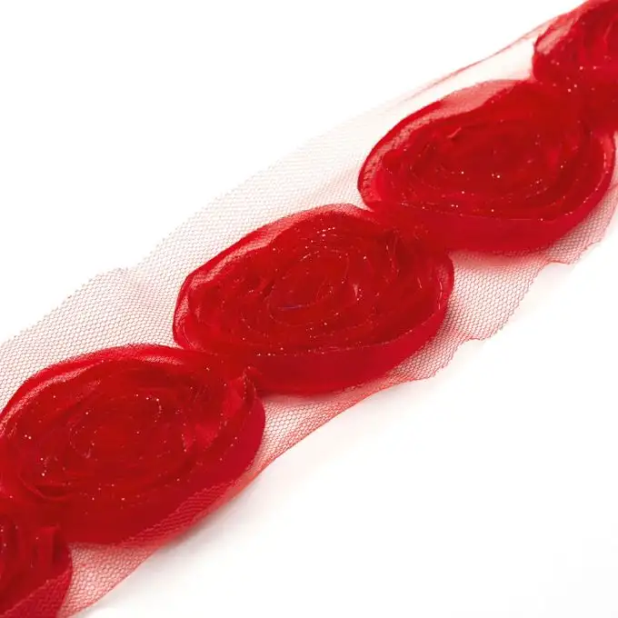 Nastro grosso fiore tulle rosso 08