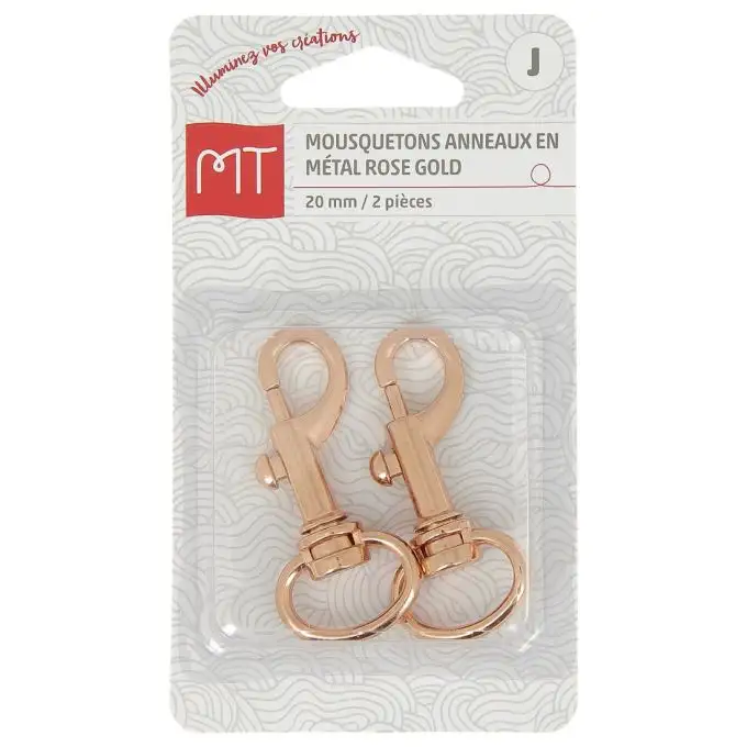 Moschettoni metallo oro rosa finitura anello 20 mm