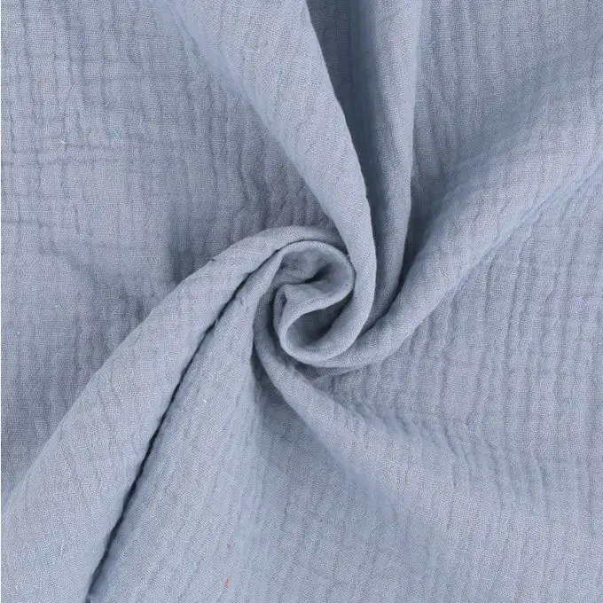 Tessuto doppia garza cotone Gaby blu/grigio