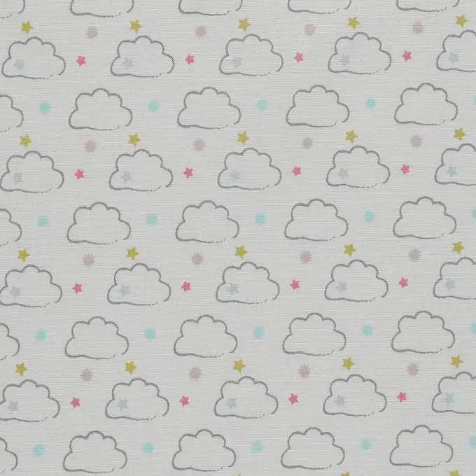 Tessuto cotone ecru nuvole colorate