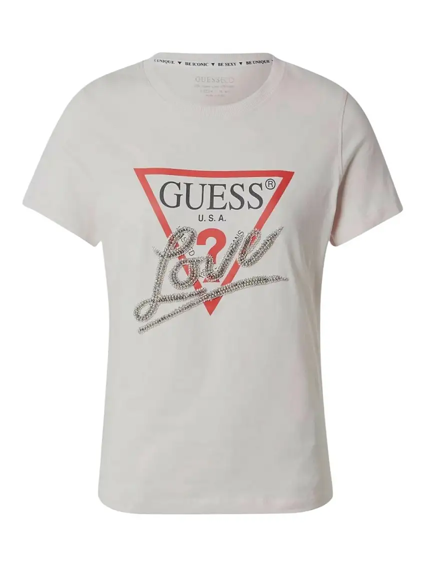 GUESS Women's T-shirt SS CN TRIANGLE LOVE TEE W5RI10 I3Z14 G012 White