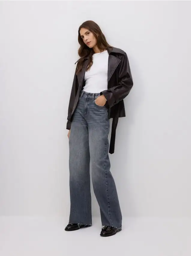 Jeans wide leg con impunture Colore grigio