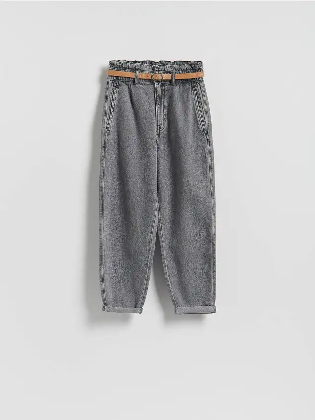 Jeans paperbag con cintura Colore grigio