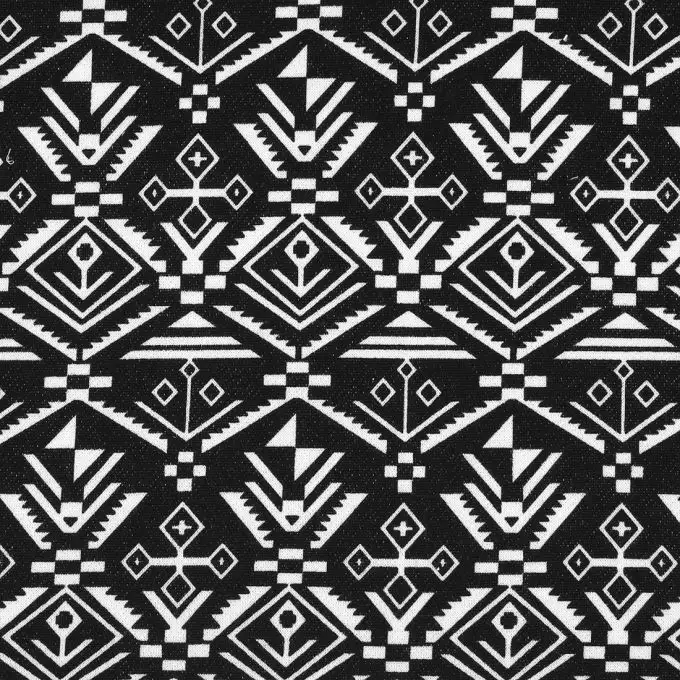 Tessuto felpato etnico ecru e nero