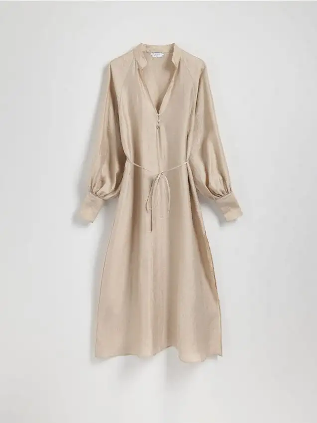 Vestito maxi in misto lino Colore grano