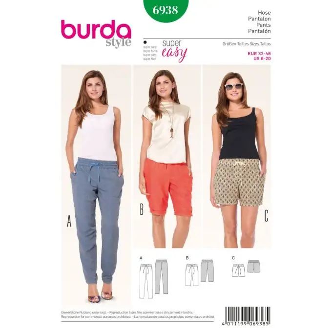 Modello burda 6938 pantaloni e shorts