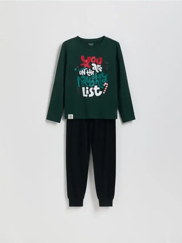 Set pigiama in cotone con motivo natalizio Colore verde scuro