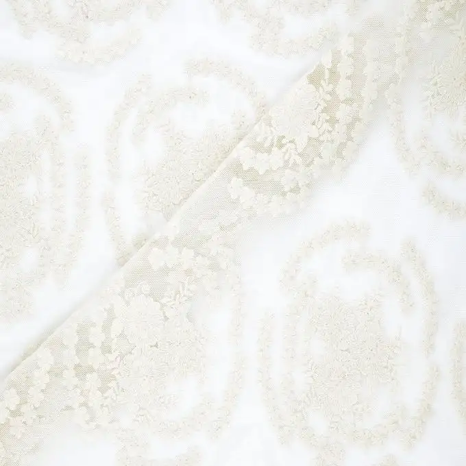 Tessuto rete ricamato ecru motivi medaglioni