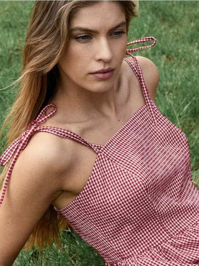 Vestito midi a quadri Colore rosso