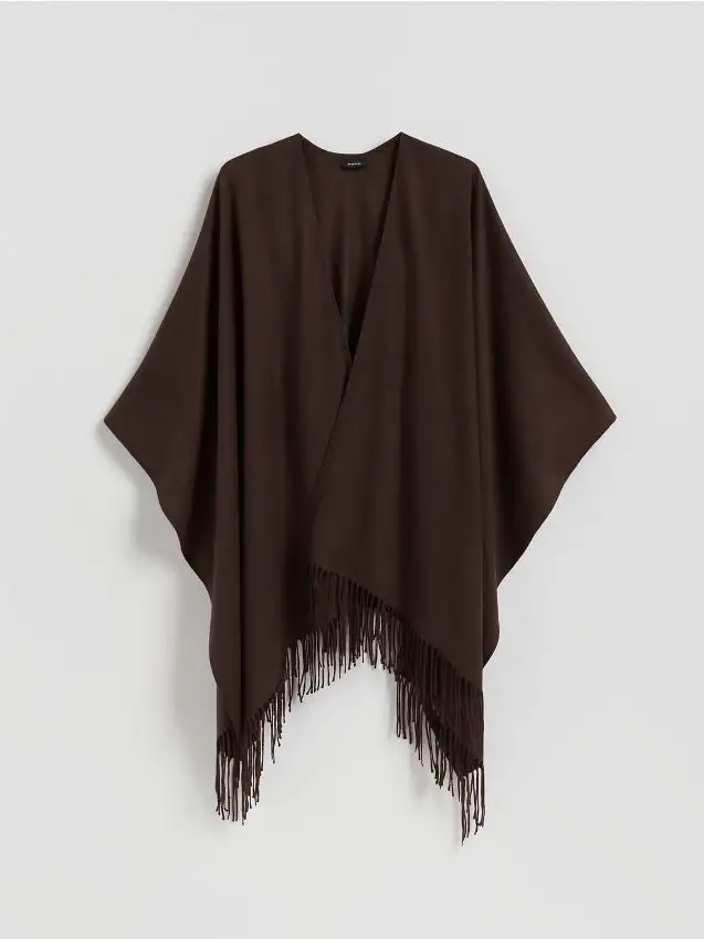 Poncio con frange Colore marrone