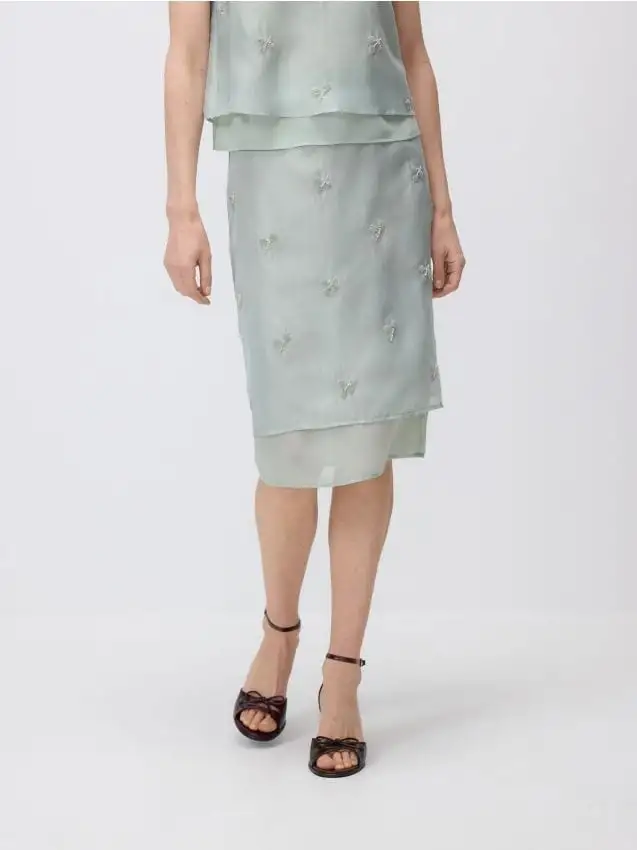 Gonna con ricamo Colore verde menta