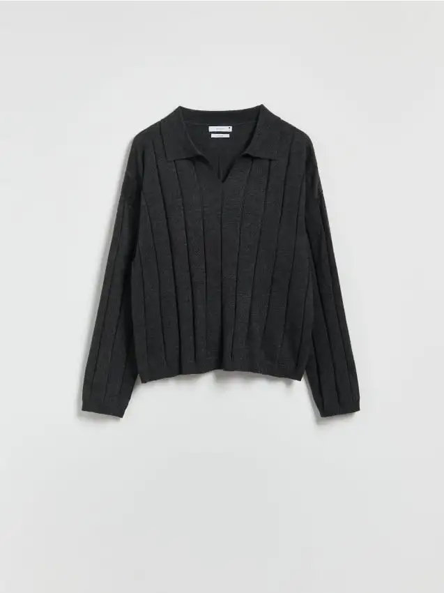 Maglione a polo in misto lana Colore grigio scuro