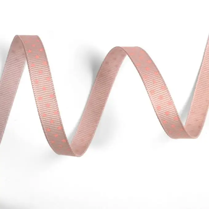 Nastro gros grain taupe con stelle arancioni