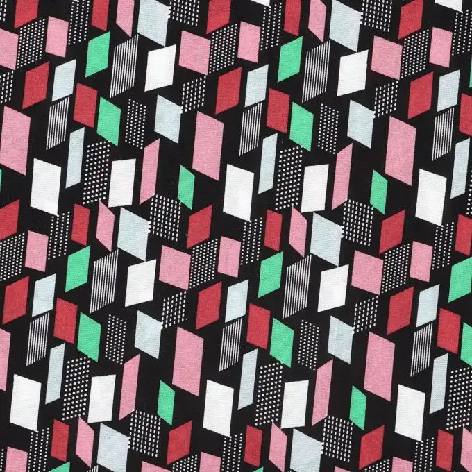 Tessuto crêpe nero colonne multicolori