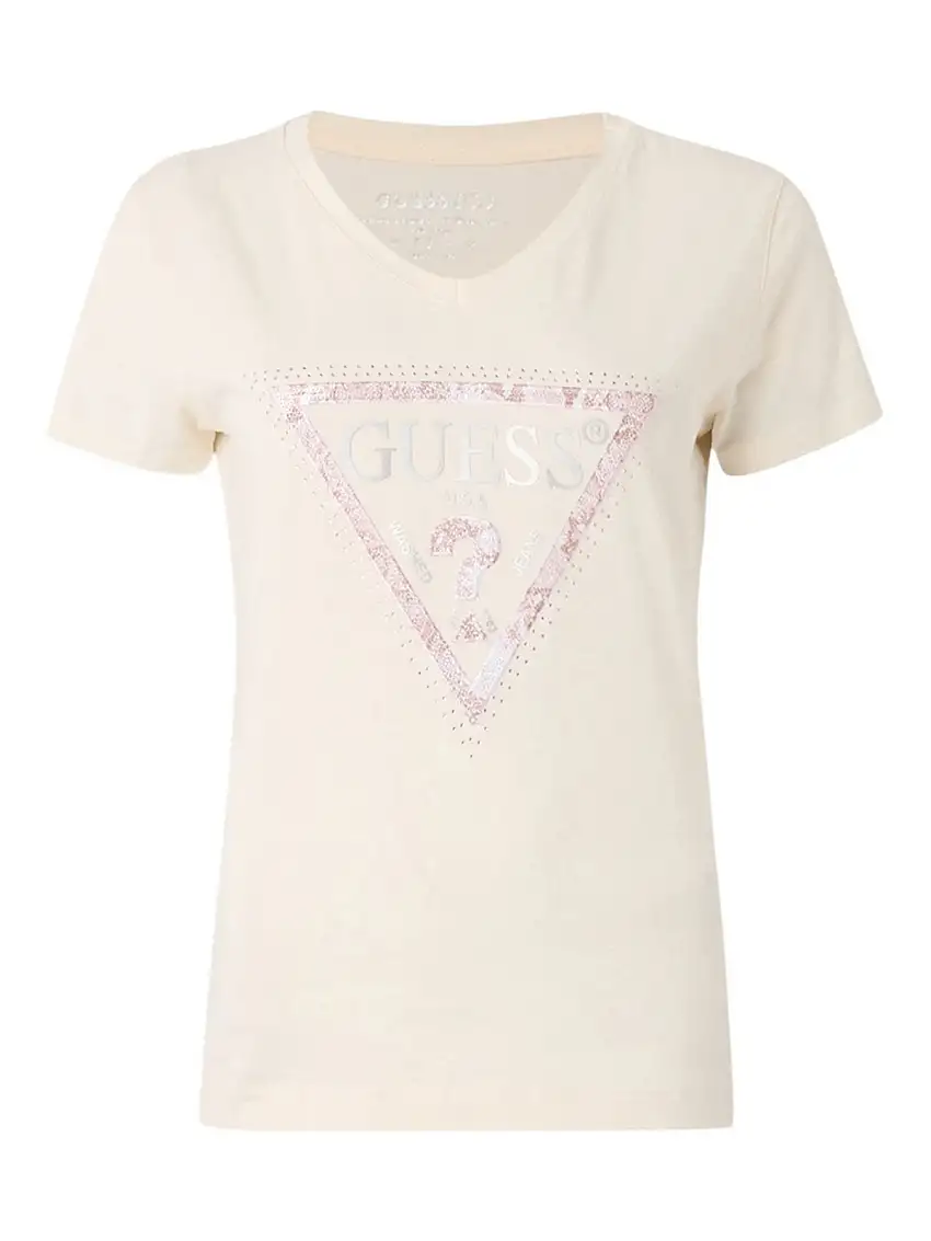 GUESS Women's T-shirt SS VN PYTHON TRIANGLE TEE W5RI21 J1314 G012 White