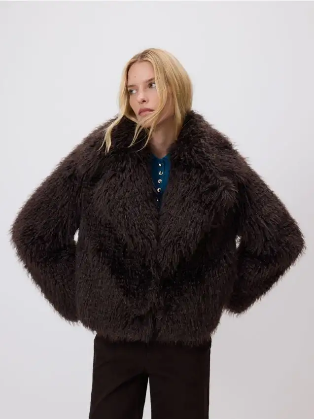 Faux fur jacket Colore marrone scuro