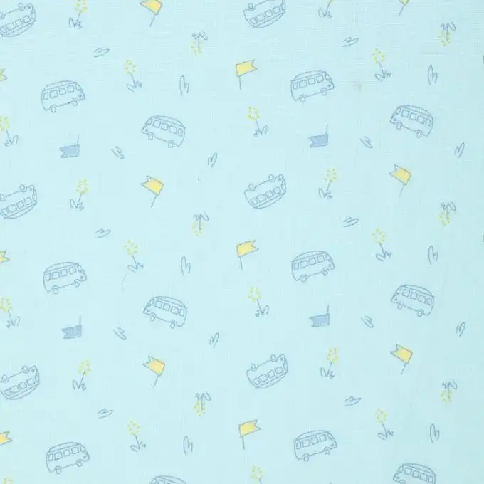Tessuto popeline di cotone blu pastello bus