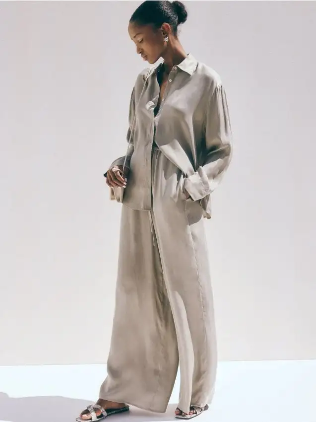 Pantaloni palazzo con lyocell Colore verde