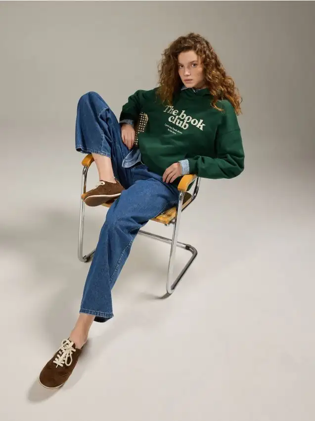 Felpa con stampa Colore verde scuro