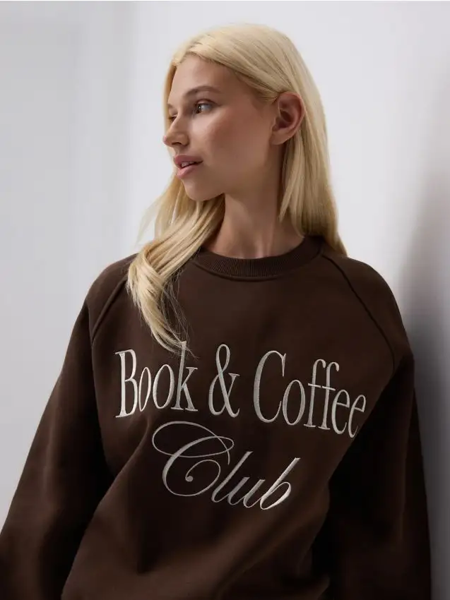 Felpa in cotone con ricamo Colore marrone scuro