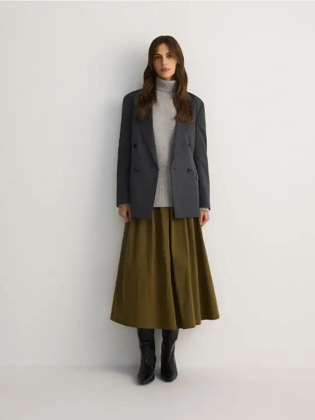 Gonna midi in cotone Colore verde acciaio