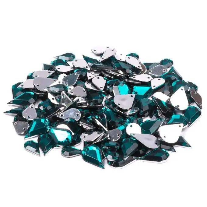 Paillettes da cucire a forma di goccia verde smeraldo 8x13mm e 6x10