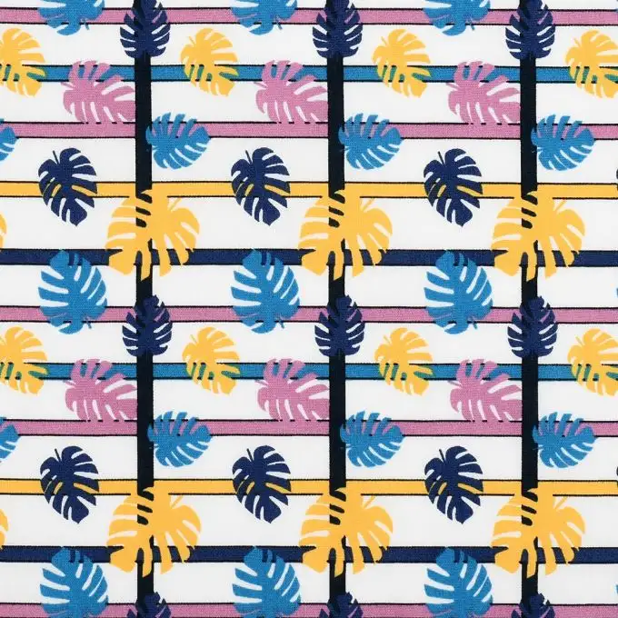 Tessuto popeline palme blu e giallo