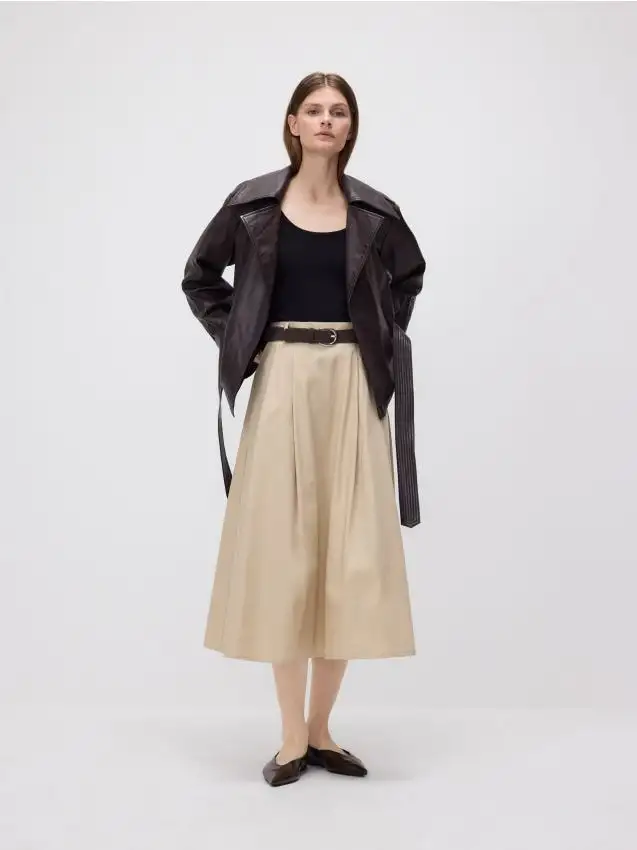 Gonna midi con cintura Colore beige