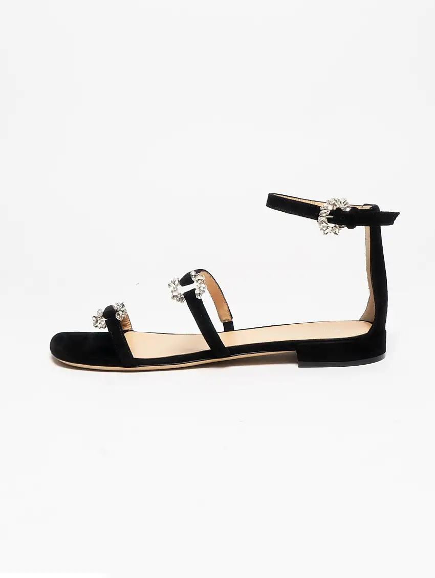 Sandalo Basso con Dettagli Gioiello Nero