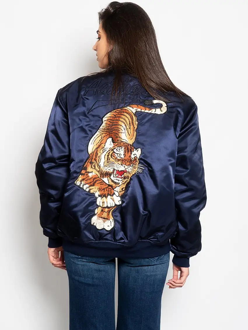 Bomber Ricamo Tigre in Acetato Blu