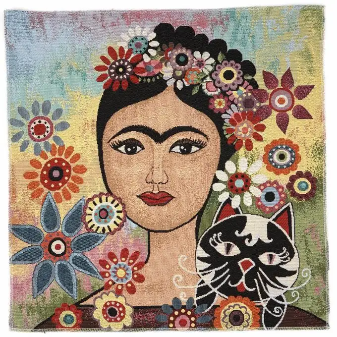 Quadrato di tessuto jacquard Frida Cat
