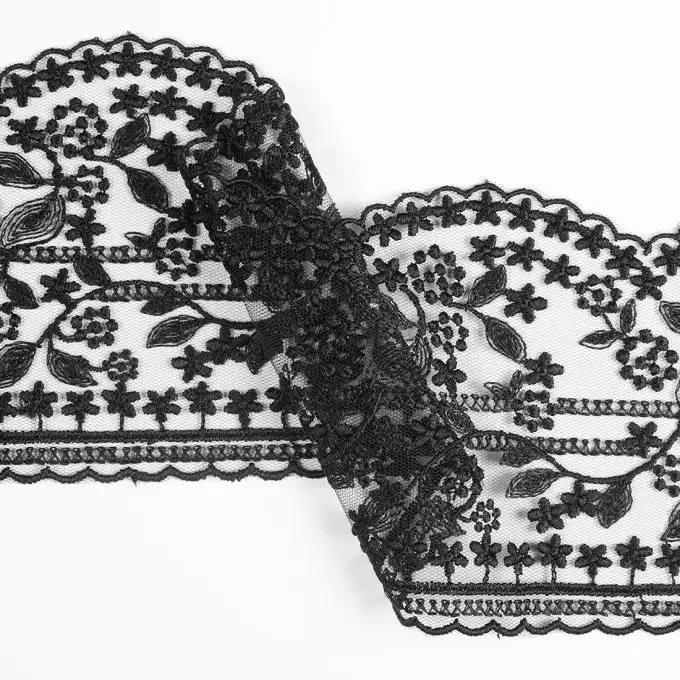 Nastro pizzo fiori 115 mm nero