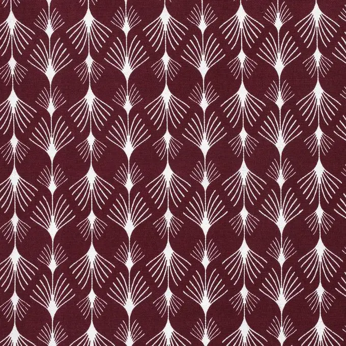 Tessuto cotone semi-armato felci rosso bordeaux