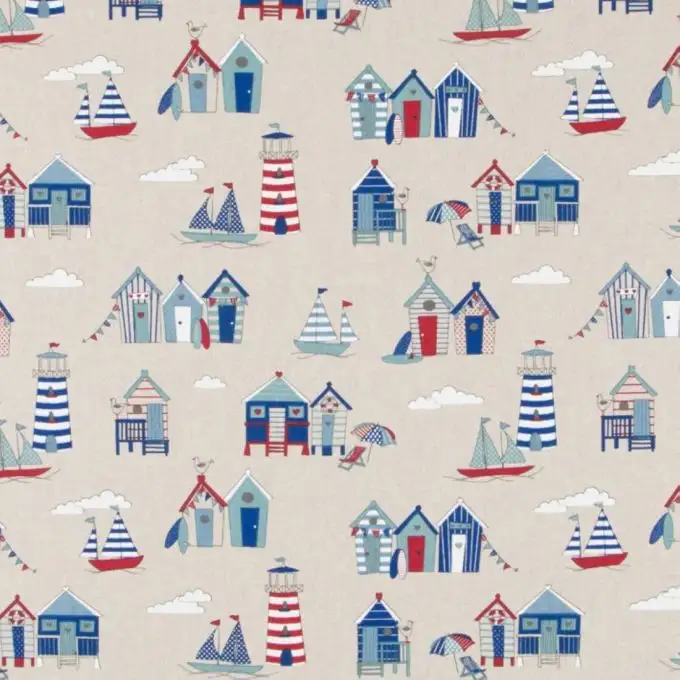 Tessuto cotone spesso cabine spiaggia blu