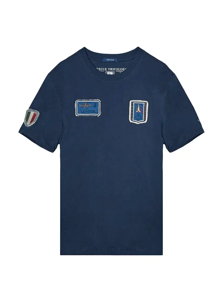 Aeronautica Militare Men's T-Shirt - Frecce Tricolori T-Shirt with Denim Patch - Blue