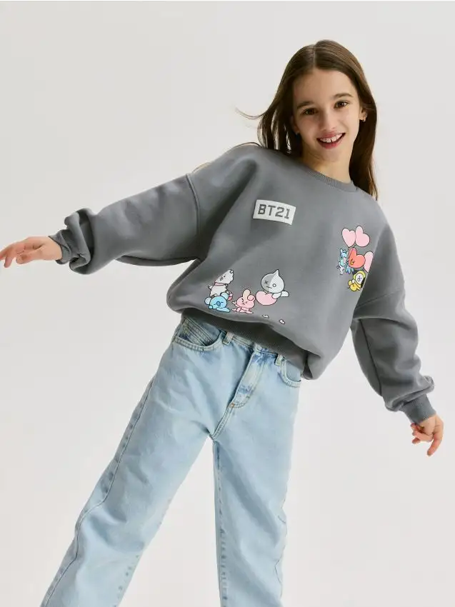 Felpa in cotone stampata BT21 Colore grigio scuro