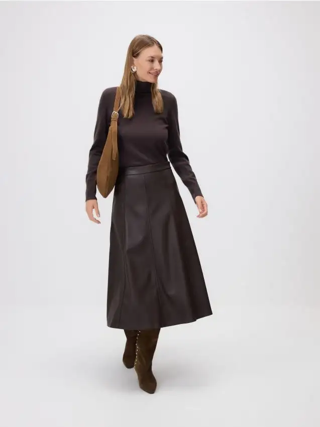 Gonna midi in eco pelle Colore marrone