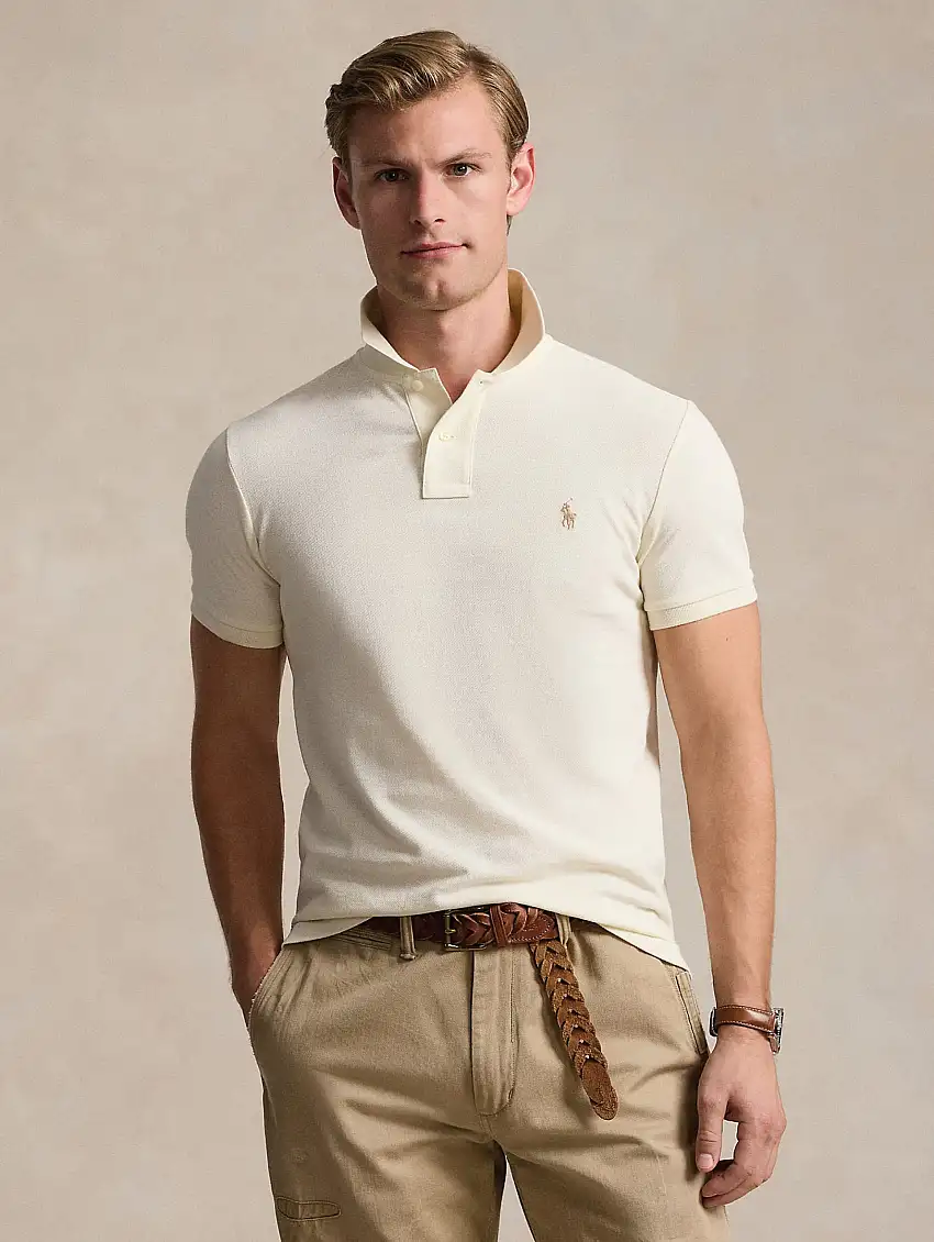Polo Slim Fit in Cotone Crema