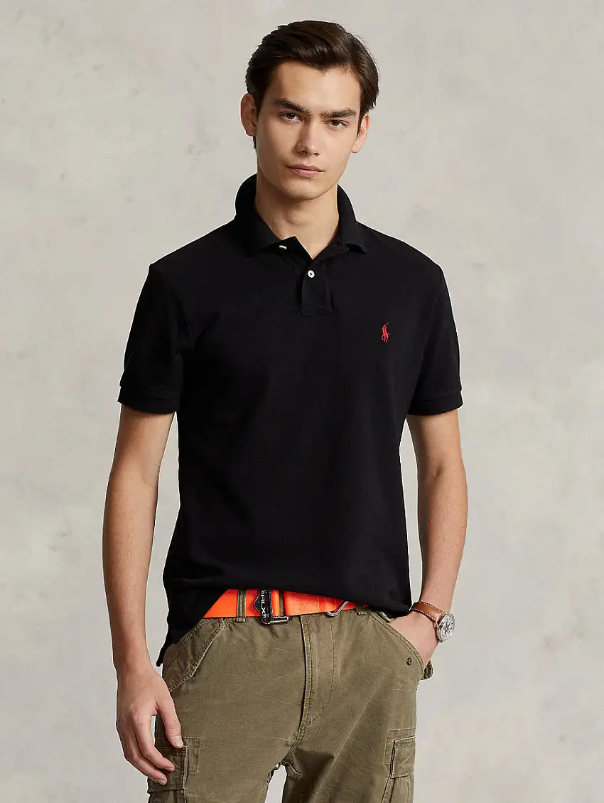 Polo in Cotone Piquè Slim Fit Nero