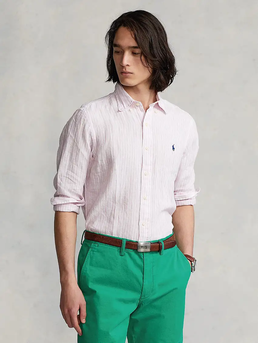 Camicia in Lino a Righe Rosa/Bianco