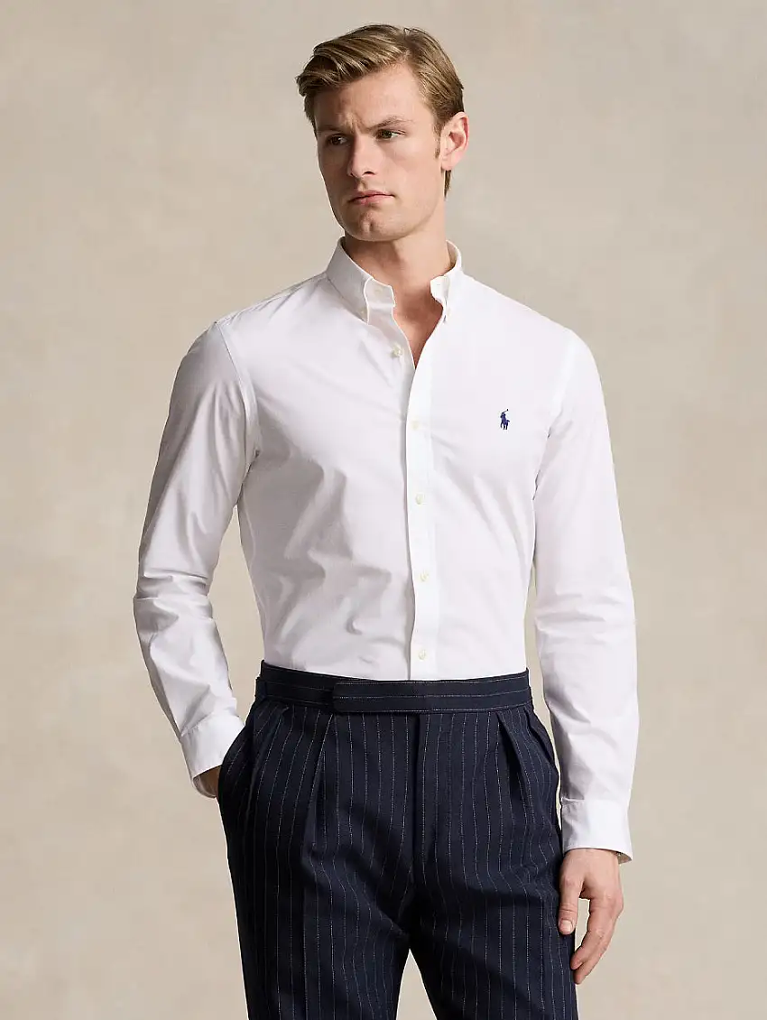 Camicia in Popeline di Cotone Stretch Bianco