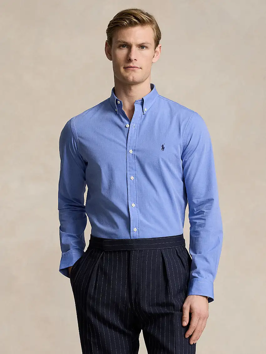 Camicia in Popeline di Cotone Stretch Blu