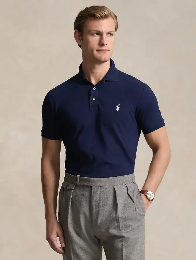 Polo Maniche Corte In Cotone Mesh Blu Navy