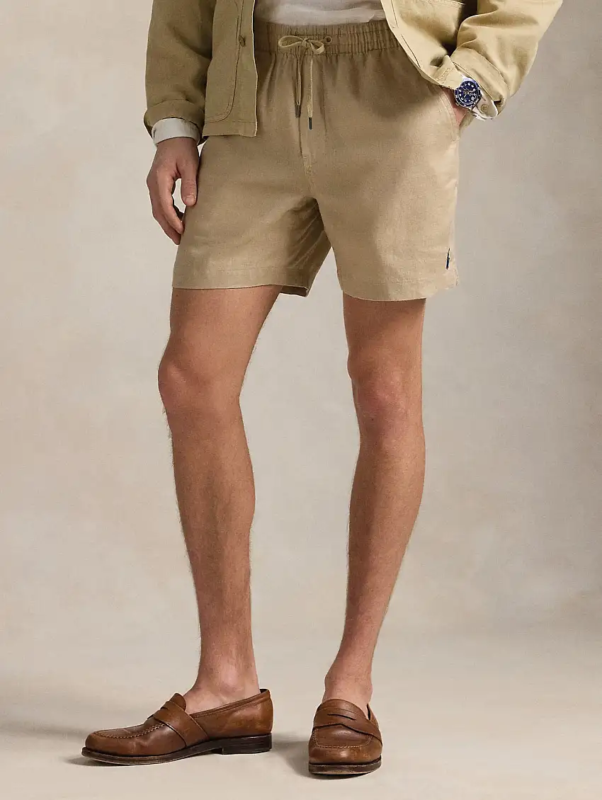 Bermuda con Elastico in Lino Beige