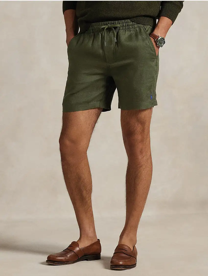 Bermuda con Elastico in Lino Verde Oliva