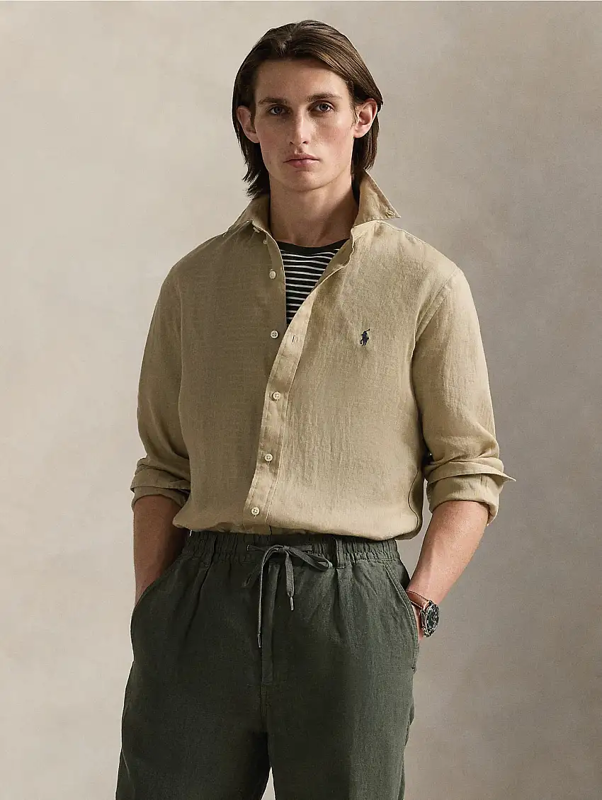 Camicia in Lino Slim Fit Beige