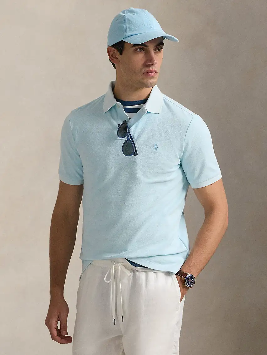 Polo Tinta in Capo Custom Slim Fit Cielo