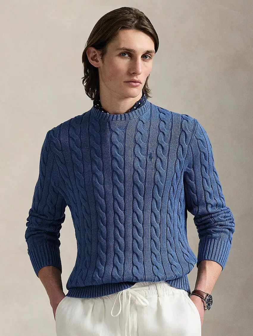 Maglia a Trecce Tinto in Capo Blu