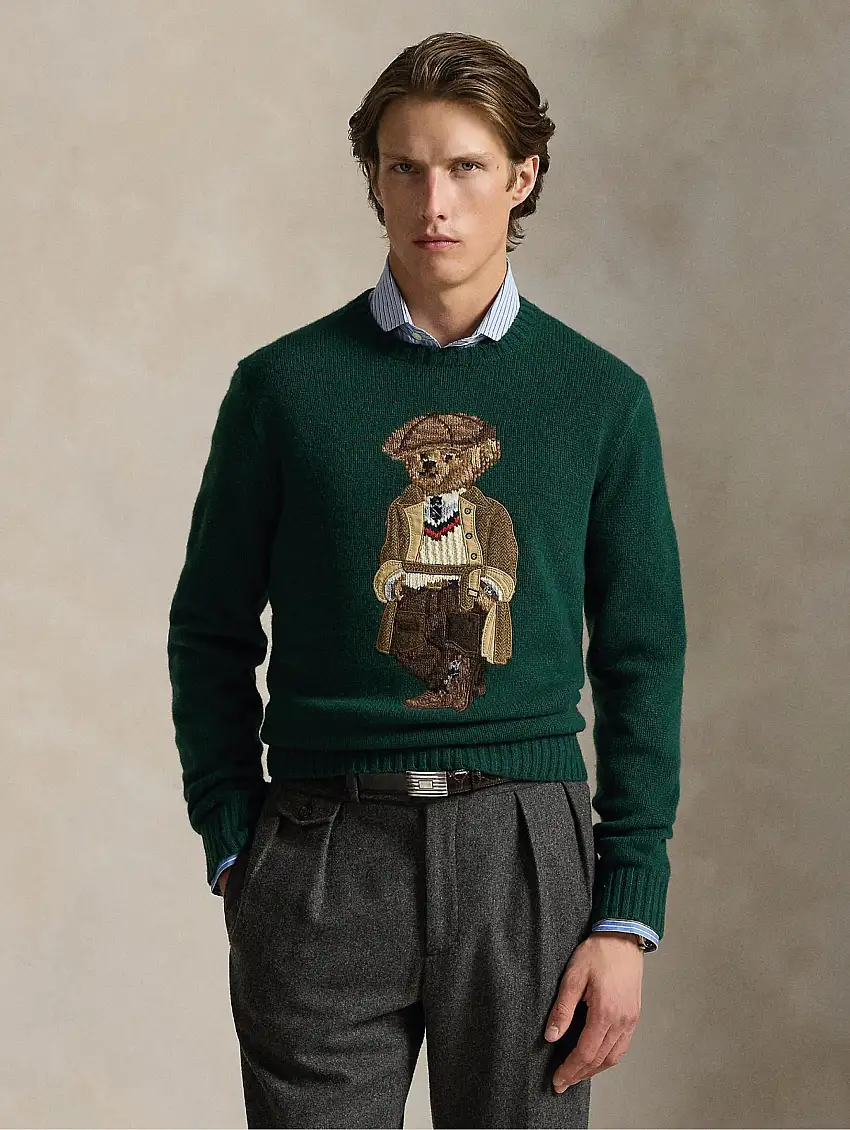 Maglione Girocollo con Ricamo Polo Bear Verde